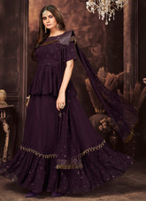 Embroidered Georgette and Chinnon Salwaar suits in Purple